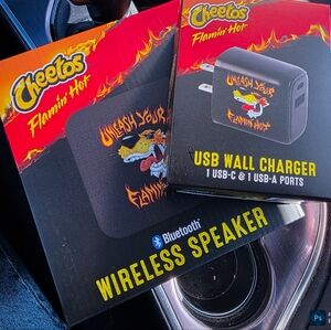 NEW Cheetos Flamin’ Hot USB Wall Charger + Bluetooth Wireless Speaker – NIB 🔥